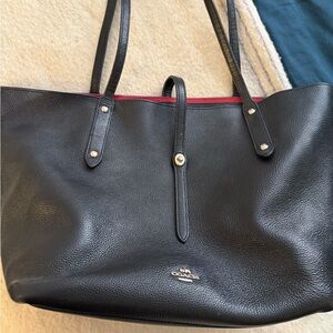 Coach Market Tote Black Leather Red Interior